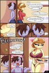 2:3 absurd_res age_difference anthro anthrofied big_breasts blush bra breasts cleavage clothed clothing comic cream_heart_(mlp) dialogue duo ellipsis english_text equid equine exclamation_point fan_character female hasbro hi_res male mammal mature_anthro mature_female my_little_pony older_female panties question_mark text thecoldsbarn underwear younger_male