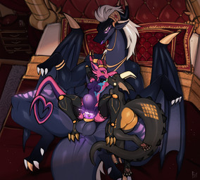 abdominal_bulge anthro anthro_on_feral anthro_penetrated bed bestiality big_penis black_body bodily_fluids breasts countershading cum cum_in_vagina cum_inside female female/female feral feral_penetrating feral_penetrating_anthro furniture genital_fluids genitals group horn huge_penis kissing lying lying_on_another lying_on_bed male male/female nipple_piercing nipples on_bed orange_body orange_countershading penetration penis piercing pink_body prosthetic prosthetic_arm prosthetic_leg prosthetic_limb purple_body purple_countershading sex size_difference tail tight_fit trio vulva yanne mythology jyrova_(infinium_knight) kiz_emberscale_(dat_otter) klank_(spark.kobbo) dragon kobold mythological_creature mythological_scalie scalie hi_res