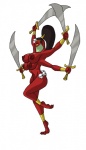 4_breasts big_breasts bone breasts brown_hair female hair holding_melee_weapon holding_object holding_sword holding_weapon melee_weapon multi_breast multi_limb nipples not_furry nude red_body red_skin skull solo sword weapon yellow_eyes lordstevie mythology durga_(mythology) deity humanoid hi_res