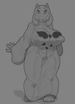 anthro big_breasts breasts female floppy_ears horn huge_breasts lop_ears nipple_outline pose solo thick_thighs megfluff undertale undertale_(series) toriel bovid caprine goat mammal hi_res monochrome sketch