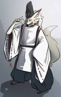 5_fingers anthro asian_clothing biped bottomwear cheek_tuft clothed clothed_anthro clothed_male clothing dipstick_ears ear_markings east_asian_clothing eboshi facial_markings facial_tuft fingers fur gesture hakama hand_gesture head_markings headgear headwear humanoid_hands inner_ear_fluff japanese_clothing kariginu male male_anthro markings multicolored_ears one_eye_closed simple_background smile solo standing tail tuft wide_sleeves win-victory-love wink 8aaccoo canid canine fox mammal 2016 digital_media_(artwork)