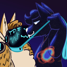 ambiguous_gender anthro blush blush_lines duo forced forced_kiss kissing leash leash_pull machine male markings star_(marking) schocoa_(artist) applesnack_(applesnack) kaffe_(schocoa) canid canine canis coyote goo_creature hybrid mammal protogen reptile scalie snake 1:1 absurd_res hi_res