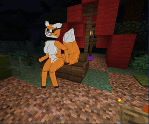 anthro breasts countershading dipstick_tail featureless_breasts female floating_head markings night nude orange_body outside plant screencap screencap_background sky solo tail tail_markings white_body white_countershading the_breathing_lad microsoft minecraft mojang xbox_game_studios canid canine fox mammal 6:5 absurd_res hi_res
