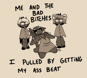 2_horns ambiguous_anthro ambiguous_gender anthro clothed clothed_anthro clothing horn kneeling looking_at_another male male_anthro simple_background tan_background text rubyfunkey cult_of_the_lamb massive_monster_(studio) me_and_the_bad_bitch_i_pulled_by_being goat_(cult_of_the_lamb) lamb_(cult_of_the_lamb) narinder bovid caprine domestic_cat felid feline felis goat mammal sheep 2024 digital_drawing_(artwork) digital_media_(artwork) english_text hi_res monochrome