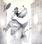 anthro balls cuddling duo foreskin genitals hand_on happy male male/male nude open_mouth overweight penis shower shower_head smile thick_thighs tongue tongue_out water wildside bear canid canine canis mammal polar_bear ursine wolf 2020 absurd_res hi_res