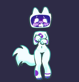 anthro blush blush_lines chatty electronics female for_a_head machine paws screen screen_face simple_background solo television anonymous_artist sferum chatty_(max) domestic_cat felid feline felis mammal object_head robot screen_head tv_head full-length_portrait portrait