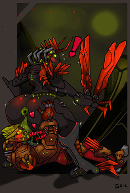anus blush bodily_fluids corruption cunnilingus duo exclamation_point facesitting female genital_fluids genitals heart_eyes heart_symbol machine male male/female not_furry onomatopoeia oral sex sitting sitting_on_another slime sound_effects text vaginal vaginal_fluids vulva grakata733 bionicle lego lava_beast tahu biomechanical humanoid monster toa hi_res