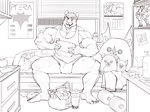5_fingers 5_toes air_conditioner anthro barazoku barefoot bed bedroom beverage biceps big_bulge big_muscles biped blinds body_pillow book bookshelf bubble_tea bulge calendar cellphone claws clothed clothed_anthro clothed_male clothing computer dakimakura deltoids detailed_background drawer dumbbell electronics eyebrows fangs feet figurine finger_claws fingers front_view fur furniture game_console gaming grocery_bag hair holding_object humanoid_feet humanoid_hands inside laptop looking_at_object looking_down lotion_bottle male male_anthro muscular muscular_anthro muscular_male nerd nintendo_switch_console on_bed open_mouth open_smile pantsless_anthro pantsless_male pecs phone photo pillow plant plant_pot plantigrade playing_video_game plushie pocky_in_mouth poster potted_plant quads shelf shirt sitting sitting_on_bed smartphone smile snacks solo spread_legs spreading tank_top teeth tissue toe_claws toes topwear trapezius triceps underwear weights window oldshep mario_bros nintendo nintendo_switch pokemon bowser robbie_(oldshep) cougar felid feline generation_7_pokemon incineroar mammal pokemon_(species) digital_drawing_(artwork) digital_media_(artwork) greyscale hi_res line_art monochrome
