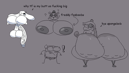 :3 anthro anus areola arrow_pointing_to_breasts backsack balls big_balls big_breasts big_butt big_penis bodily_fluids breasts buckteeth butt cellulite clothed clothing dialogue directional_arrow dot_eyes exclamation_point eyelashes female genitals glans glistening glistening_areola glistening_butt grey_background group hat hat_only headgear headgear_only headwear headwear_only huge_breasts huge_butt huge_penis long_ears looking_at_another looking_at_breasts looking_at_self looking_at_viewer looking_back looking_down machine male mostly_nude nude nude_anthro nude_female nude_male open_mouth penis profanity question_mark saggy_balls simple_background simple_eyes size_difference small_but_hung smaller_anthro standing surprised sweat sweatdrop talking_to_another teeth text thick_thighs tongue top_hat vein veiny_penis white_body nxyitn five_nights_at_freddy's nickelodeon scottgames spongebob_squarepants freddy_(fnaf) mrs._puff spongebob_squarepants_(character) animatronic bear fish lagomorph mammal marine pufferfish robot sea_sponge tetraodontiform 7:4 english_text monochrome