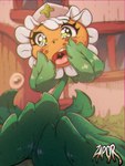 female flower green_eyes leaf looking_at_viewer looking_down low-angle_view not_furry open_mouth paws plant retro solo uvula zapor666 electronic_arts plants_vs._zombies popcap_games elemental_creature flora_fauna marigold_(pvz) 3:4 hi_res