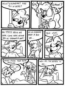 anthro bed dialogue duo erection female furniture greeting male male/female smile surprised text unsure david_hopkins jack_(webcomic) amanda_royale drip_(jack) canid canine fox mammal murid murine rat rodent comic english_text hi_res monochrome