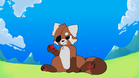 anthro apple claws eating eating_food eye_patch eyewear fluffy fluffy_tail food fruit male mountain pawpads plant sitting solo tail konen ailurid mammal red_panda 16:9 animated hi_res loop widescreen
