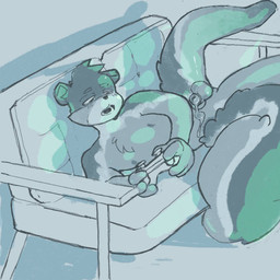 anthro balls bodily_fluids casual_chastity casual_nudity chastity_cage chastity_cage_only chastity_device chastity_device_only controller focused furniture gaming genital_fluids genitals leaking_precum legs_on_furniture legs_up male nude on_sofa open_mouth playing_video_game precum reclining screen_glow sofa solo wearing_chastity_cage wearing_chastity_device discotang hyacinth_(cheeseuschrist) mammal prevost's_squirrel rodent sciurid tree_squirrel 1:1 hi_res