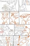 2:3 anthro blush bodily_fluids canid canine clothed clothing comic dialogue digital_drawing_(artwork) digital_media_(artwork) disney english_text eyewear female fox glasses group hi_res humor judy_hopps lagomorph leporid male mammal necktie nervous nick_wilde overwhelmed rabbit red_fox sibling_(lore) sister_(lore) smile smug sweat text the_weaver true_fox zootopia