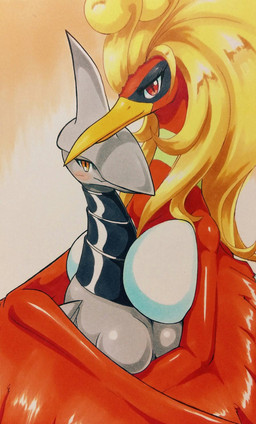 anthro anthrofied beak between_breasts big_breasts blush breast_size_difference breasts duo eyelashes feathered_crest feathered_wings feathers featureless_breasts female female/female front_view green_body green_feathers grey_beak grey_body head_crest hug looking_at_viewer metallic_body multicolored_body multicolored_feathers non-mammal_breasts pokemorph red_body red_eyes red_feathers size_difference text white_body white_feathers wings yellow_beak yellow_body yellow_eyes yellow_feathers 025aki mythology nintendo pokemon fan_character ho-oh_(025aki) avian bird generation_2_pokemon ho-oh legendary_pokemon mythological_avian mythological_bird mythological_creature mythological_firebird pokemon_(species) skarmory 2015 hi_res shaded traditional_media_(artwork) translated_description translation_check