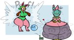 a_link_to_the_past after_transformation anthro belly_dancing big_breasts big_butt blonde_hair breasts brown_eyes butt butt_expansion butt_jiggle clothed clothing crossgender curvy_figure expansion female flat_colors fur gender_transformation green_clothing hair harem harem_outfit harem_pants headgear heart_symbol hi_res hourglass_expansion hourglass_figure huge_breasts huge_butt humiliation jiggling lagomorph leporid link link_(rabbit_form) magic_effects mammal mtf_crossgender mtf_transformation nintendo pink_body pink_ears pink_fur puffylover1 rabbit shaking_butt shirt simple_background solo surprise the_legend_of_zelda thick_thighs tight_clothing topwear transformation tunic wide_hips