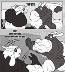 anthro back_muscles big_bulge big_muscles big_pecs bulge duo fight huge_muscles huge_pecs huge_thighs hyper hyper_muscles male mask muscular muscular_anthro muscular_arms muscular_legs muscular_male muscular_thighs pecs superhero thick_thighs parttimeyeen_(artist) gabriel_(parttimeyeen) tristen_(parttimeyeen) bovid caprine goat lagomorph leporid mammal rabbit absurd_res comic hi_res