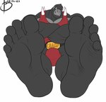 5_toes anthro barefoot belt black_body bulge clothing crossed_arms curling_toes detailed_bulge feet foot_fetish foot_focus fur grey_body grey_fur humanoid_feet looking_at_viewer male muscular muscular_anthro muscular_male plantigrade red_clothing shirt simple_background smile soles solo spikes tank_top toes topwear underwear white_background wrestler wrestler_belt bayron_(artist) zephyrhero bruiser_kong fan_character ape gorilla haplorhine mammal primate 2023 dated hi_res