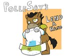 ambiguous_gender anthro clean_diaper diaper diaper_change_request holding_diaper looking_up open_diaper simple_background solo text touching_diaper srcfur polle_(mouthwashing) equid equine mammal 4:3