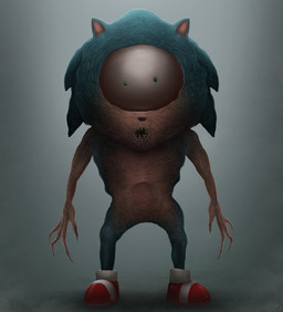 anthro biped claws clothing footwear looking_at_viewer male nightmare_fuel nude open_mouth quills_(anatomy) sharp_teeth shoes solo standing teeth soison sega sonic_the_hedgehog_(series) sonic_the_hedgehog cyclops eulipotyphlan hedgehog mammal absurd_res hi_res
