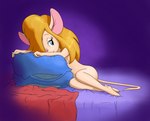 anthro bed blue_eyes breasts female furniture looking_back lying lying_on_bed nude on_bed pillow pink_nose purple_background simple_background solo itsjustflesh chip_'n_dale_rescue_rangers disney gadget_hackwrench mammal mouse murid murine rodent