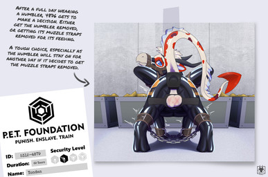 anal anal_penetration balls bdsm bondage bondage_gear bound buttplug chastity_cage chastity_device clothing cock_and_ball_torture feral genital_torture genitals humbler latex latex_clothing latex_skinsuit long_term_bondage male muzzle_(object) muzzled object_in_ass penetration plug_(sex_toy) restraints sex_toy sex_toy_in_ass sex_toy_insertion skinsuit solo tail text tight_clothing n1k0 mythology avian gryphon mythological_avian mythological_creature english_text hi_res