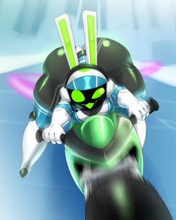 anthro big_butt blush blush_lines breasts butt cleavage clothed clothing electronics female front_view green_eyes headphones huge_butt machine motorcycle riding_motorcycle solo thick_thighs vehicle wide_hips ruthlesspeasant project_turboblast tempo_(project_turboblast) lagomorph leporid mammal rabbit robot robot_anthro hi_res