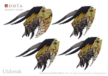 2_horns countershade_neck countershade_scales countershading curved_horn facial_spikes fangs feral head_horn horn jaw_spikes long_horn male male_feral mouth_closed pupils red_eyes scales sharp_horn side_view simple_background slim_feral slim_male slit_pupils snout solo spikes spikes_(anatomy) standing tan_body tan_scales teeth text underbite white_background bantokey dota dota_dragon's_blood mythology netflix valve valve_corporation uldorak deity dragon eldwurm_(dragon's_blood) mythological_creature mythological_scalie scalie 2021 absurd_res cel_shading character_name concept_art copyright_name digital_media_(artwork) english_description english_text hi_res multiple_images official_art portrait shaded