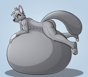 4_toes air_inflation anthro black_eyebrows black_nose eyebrows featureless_crotch feet fingers fur grey_body grey_fur grey_hair hair immobile inflatable inflation lying lying_on_self male on_back on_front purple_eyes resting_on_belly solo toes s7v8 animate_inanimate canid canine canis living_inflatable mammal wolf shaded