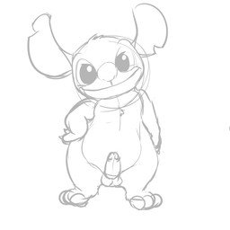 3_toes balls chest_tuft feet front_view genitals hand_on_hip head_tuft humanoid_genitalia humanoid_penis looking_at_viewer male notched_ear penis simple_background smile solo standing toes tuft white_background squeakydweeb disney lilo_and_stitch stitch_(lilo_and_stitch) alien experiment_(lilo_and_stitch) 1:1 2015 digital_drawing_(artwork) digital_media_(artwork) greyscale hi_res monochrome sketch