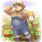 anthro blush bodily_fluids clothing eyewear farmer food fruit glasses hat headgear headwear male overalls plant pumpkin redneck slightly_chubby solo straw_hat sweat kajimaru_0507 lifewonders tokyo_afterschool_summoners volos_(tas) bear mammal 1:1 2017