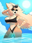 anthro big_breasts bikini biped black_bikini black_clothing black_lips black_lipstick black_swimwear blue_sclera breast_squish breasts clothing cloud day eyelashes eyewear eyewear_on_head female fur hair hand_on_hip hand_on_sunglasses lips lipstick looking_at_viewer makeup multicolored_body multicolored_fur navel one_eye_closed partially_submerged scut_tail short_tail sky smile solo squish standing_in_water sun sunglasses sunglasses_on_head swimwear tail tan_body tan_fur tan_hair teeth two-piece_swimsuit two_tone_body two_tone_fur under_boob white_body white_fur wide_hips wink winking_at_viewer roboticsteve ring_cats valentine_(roboticsteve) domestic_cat felid feline felis mammal 2024 absurd_res digital_drawing_(artwork) digital_media_(artwork) hi_res