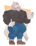 anthro big_hands big_muscles boots bottomwear claws clothed clothing denim denim_bottomwear denim_clothing eyebrows footwear front_view fur huge_muscles jeans male muscular muscular_male pants paws shoes solo sweater tail tan_body tan_fur thick_eyebrows tight_clothing tight_sweater tight_topwear topwear peculiart felid feline lion mammal pantherine absurd_res hi_res