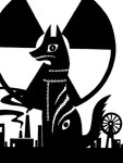 2015 ambiguous_gender amusement_ride black_and_white canid canine canis chain chained chernobyl digital_drawing_(artwork) digital_media_(artwork) domestic_dog feral ferris_wheel hazard_symbol hi_res mammal monochrome multi_eye multi_mouth open_mouth prick_ears pripyat pupils quadruped radiation_symbol restricted_palette sharp_teeth silhouette simple_background sitting slit_pupils smokestack solo sunnyclockwork symbol tail teeth white_background