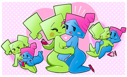 4_fingers blue_body blue_breasts blue_nipples blush bodily_fluids border breast_squish breasts breasts_frottage butt clipboard cuddling dotted_background duo eyebrows eyes_closed eyeshadow featureless_legs female female/female female_humanoid fingers green_body green_breasts green_eyeshadow green_hair green_nipples hair hand_around_back hand_behind_back holding_clipboard holding_object holding_pen hug hugging_another humanoid_on_humanoid kneeling looking_at_another looking_down lying makeup medium_breasts narrowed_eyes nipples not_furry nude nude_female nude_humanoid on_front one_eye_closed one_eye_half-closed open_mouth open_smile pattern_background pen pigtails pink_blush pink_hair pink_tongue raised_eyebrow simple_background sitting smile squish sweat tongue white_border yellow_blush squogs mario_bros nintendo paper_mario mimi_(paper_mario) nastasia humanoid 2026 digital_media_(artwork) hi_res