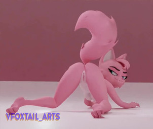 4_toes all_fours anthro anus ass_up bite biting_lip biting_own_lip blue_eyes breasts butt eyebrows fangs feet female fur genitals looking_at_viewer looking_back looking_back_at_viewer multicolored_body multicolored_fur narrowed_eyes nude pink_body pink_fur presenting presenting_anus presenting_hindquarters presenting_vulva self_bite simple_background solo teeth toes two_tone_body two_tone_fur vulva white_body white_fur foxdee_foxtail lexi_beetz domestic_cat felid feline felis mammal 2022 3d_(artwork) 3d_animation animated digital_media_(artwork) loop no_sound short_playtime video watermark