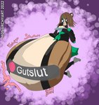 anthro belly big_belly clothing dessert digestion_noises elevated female floating food glue huge_belly hyper hyper_belly label looking_at_viewer pudding school_uniform solo torn_clothing uniform monarchyart yuuki_(monarchyart) canid canine mammal raccoon_dog tanuki absurd_res digital_media_(artwork) hi_res