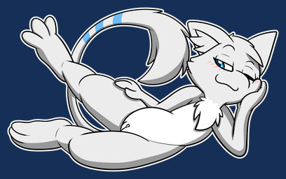 3_toes anthro biped blue_eyes blue_stripes blue_tail blush blush_lines chest_tuft clitoris eyelashes feet female female_anthro fur fur_markings genitals hand_on_leg inner_ear_fluff lying markings multicolored_tail narrowed_eyes nude nude_anthro nude_female on_side one_eye_closed pink_blush pink_clitoris pose semi-anthro smile solo striped_body striped_fur striped_markings striped_tail stripes tail tail_markings toes tuft two_tone_tail vulva white_body white_ears white_fur white_inner_ear white_inner_ear_fluff white_tail ssecrets151 nintendo pokemon fan_character yuki_(side_b) felid feline generation_1_pokemon legendary_pokemon mammal mew_(pokemon) pokemon_(species) 2025 alpha_channel digital_media_(artwork)