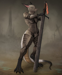 anthro armor barbel_(anatomy) claws digitigrade female flesh_whiskers fur headgear helmet long_tail melee_weapon solo standing sword tail weapon kovat mythology trench_crusade ceist dragon furred_dragon furred_scalie mythological_creature mythological_scalie scalie 5:6 hi_res