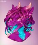 anthro biped blue_body blue_hair blue_scales blue_teeth blue_tongue colored_nails eyelashes female grey_background hair horn long_hair multicolored_body multicolored_hair multicolored_scales nails open_mouth pink_nails pupils purple_body purple_ears purple_eyes purple_hair purple_scales scales sharp_teeth simple_background slit_pupils solo teeth tongue two_tone_body two_tone_hair two_tone_scales radiant_scar mythology selianth_(character) dragon mythological_creature mythological_scalie reptile scalie 2018 bust_portrait hi_res portrait