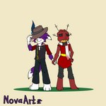 duo hand_holding simple_background novaarts cult_of_the_lamb massive_monster_(studio) heket_(cult_of_the_lamb) hugo_(novaarts) amphibian canid canine fox frog mammal 1:1