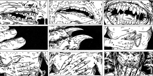 anthro bodily_fluids broken_handcuffs claw_growth claws clothed clothing cuff_(restraint) digitigrade forest fur growth hair handcuffs male metal_cuffs nipples open_mouth plant restraints saliva sharp_teeth snout snout_growth solo storyboard teeth topless transformation tree whiskers unknown_artist mythology canid canine human mammal mythological_canine mythological_creature werecanid werecanine werecreature werewolf absurd_res black_and_white hi_res monochrome