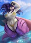 anthro big_breasts breasts clothed clothing curvy_figure female fur hair huge_thighs long_hair open_mouth outside purple_body purple_fur purple_hair sea slightly_chubby solo surfboard thick_thighs translucent translucent_clothing vehicle voluptuous water watercraft wet wet_clothing white_body white_fur wide_hips yellow_eyes emberwick tsukiyo mammal unknown_species 2019 hi_res