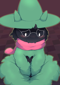 ambiguous_gender blush clothing eyewear fur glasses hat headgear headwear solo 3sthrees deltarune undertale_(series) ralsei bovid caprine darkner goat mammal 2018 hi_res