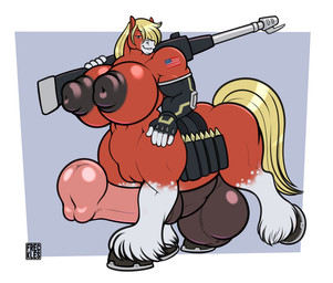 american_flag ammunition animal_genitalia animal_penis areola balls big_balls big_breasts big_nipples big_penis black_areola black_nipples blonde_hair blue_eyes breasts clothing equine_genitalia equine_penis feral fur genitals glistening glistening_areola glistening_balls glistening_breasts glistening_genitalia glistening_penis gloves gynomorph hair handwear holding_object holding_weapon hooves huge_balls huge_breasts huge_penis hyper hyper_genitalia hyper_penis intersex intersex_taur looking_at_viewer muscular navel nipples nude orange_body orange_fur penis red_breasts simple_background smile solo tail united_states_of_america weapon white_leg yellow_tail freckles_(artist) teresa_pontiac equid equid_taur equine equine_taur horse horse_taur mammal mammal_taur taur
