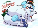 anthro balls belly big_belly clothing genitals hat headgear headwear holidays kemono male overweight overweight_male penis simple_background solo text white_background white_body leothelionel christmas bear mammal 2024 4:3 english_text hi_res