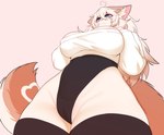 absurd_res anthro big_breasts blue_eyes breasts camel_toe clothed clothing domestic_cat felid feline felis female hair hi_res legwear long_hair low-angle_view mammal nastycalamari partially_clothed solo thigh_highs under_boob white_hair