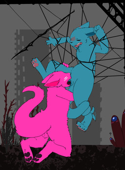 anthro anus balls bite_mark blue_body blue_fur blush blush_lines claws cunnilingus deep_cunnilingus digitigrade duo eyes_closed female fur genitals male male/female open_mouth oral pawpads penetration pink_body pink_fur plant raised_tail restrained sex tail tail_coil teeth tongue tongue_penetration vaginal frostedscales rain_world videocult beehive_(rain_world) slugcat worm_grass_(rain_world) flat_colors hi_res