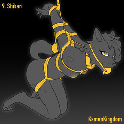 anthro arms_tied ball_gag bdsm bondage bound breasts female gag gradient_background hands_behind_back kneeling looking_at_viewer restraints rope rope_bondage rope_harness simple_background solo tail tail_tied kamenking kinktober kinktober_2024 1:1 2024 hi_res