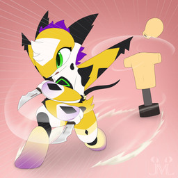 action_pose anthro dagger female fur green_eyes hair melee_weapon motion_lines pose purple_hair solo training_dummy weapon white_body white_fur wings yellow_body young jm-luxro nintendo pokemon canid canine canis dalmatian domestic_dog generation_3_pokemon hybrid latias legendary_pokemon mammal pokemon_(species) 1:1 absurd_res hi_res